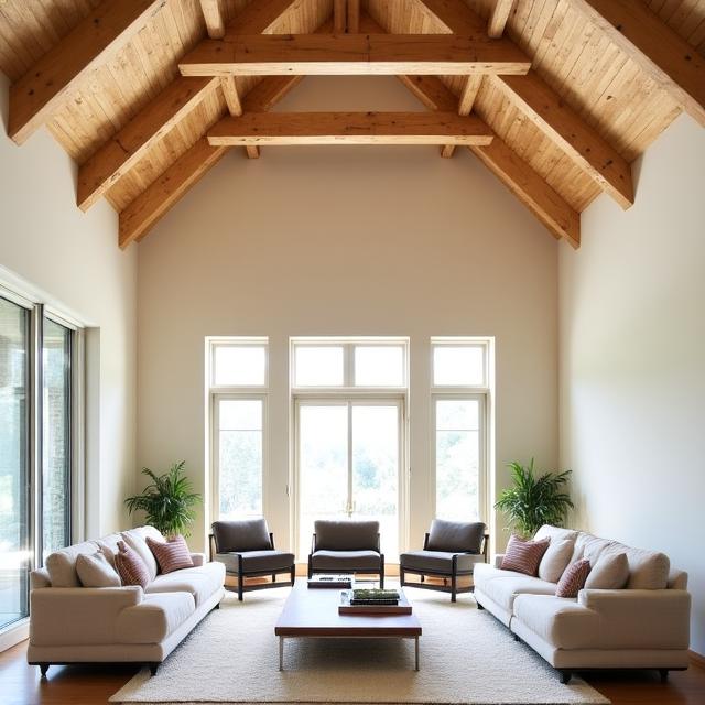 Interior shot showing reclaimed wood beams