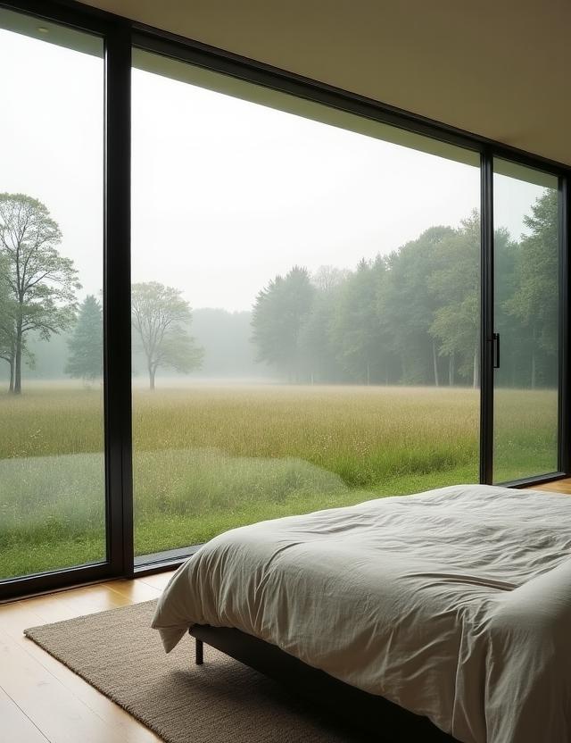 Airy master suite with floor-to-ceiling windows